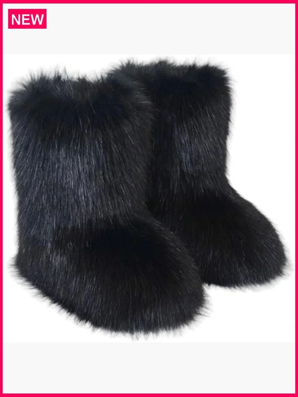 Faux Fur Mid Calf Snow Boots, Warm Fuzzy Fluffy Winter Boots, Slip On